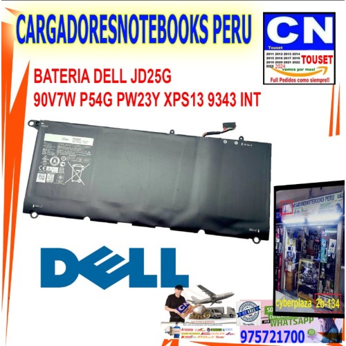 bateria dell jd25g 90v7w p54g pw23y xps13 9343