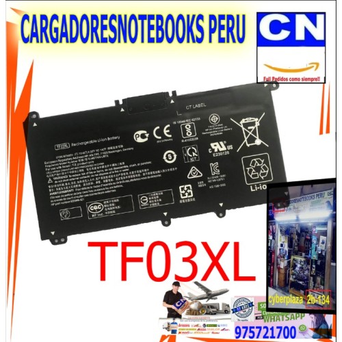 BATERIA PARA HP HSTNN-UB7J TF03XL 3 CELDAS 15 CC INT BATERIA PARA HP HSTNN-UB7J TF03XL 3 CELDAS 15 CC INT