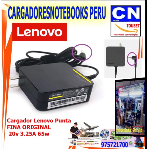 CARGADOR LENOVO 20V 3.25A 65W PUNTA FINA ORIGINAL