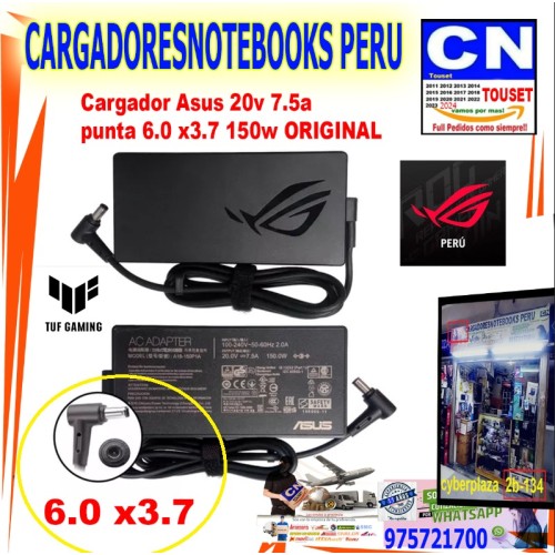 Cargador ORIGINAL Asus 20v 7.5a (6.0 3.7) 150w Series Gaming Cargador ORIGINAL Asus 20v 7.5a (6.0 3.7) 150w Series Gaming