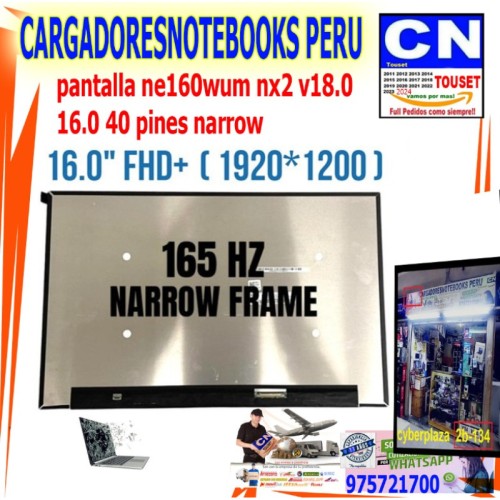 pantalla laptop 16.0 ne160wum nx2 v18.0 40 pines narrow